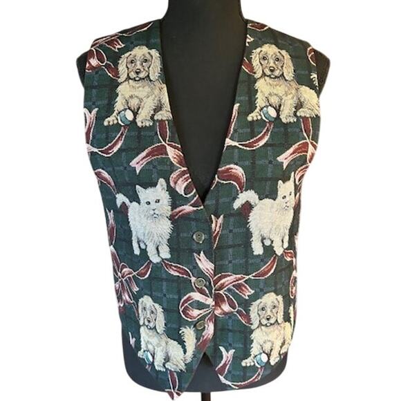 Paul Harris Design Holiday 90s Pets Tapestry Vest  Size Approx. Small - Picture 2 of 6
